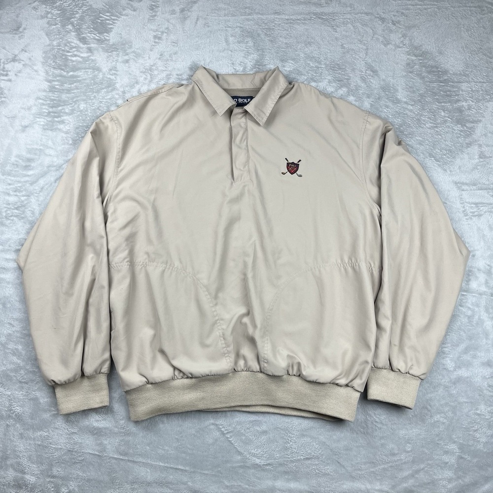 Polo Golf Ralph Lauren Spring Jacket Men Large Polo Crest Pullover Tan Beige